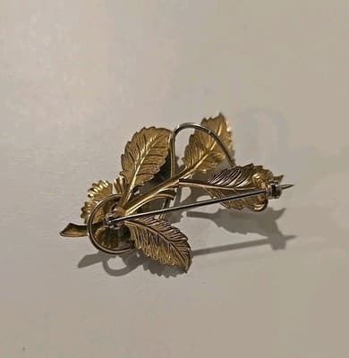 Vintage Costume Jewelry Jade & Pearl Gold Tone Brooch Pin Estate - Thumbnail 6