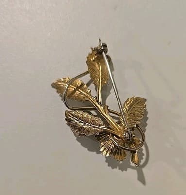 Vintage Costume Jewelry Jade & Pearl Gold Tone Brooch Pin Estate - Thumbnail 8