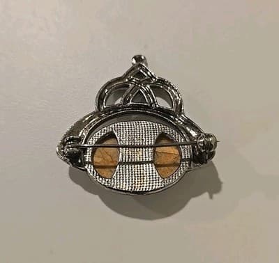 Vintage Jasper Gemstone Silver Plated Handmade Brooch - Thumbnail 3