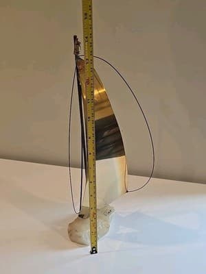 DeMott Brass Sailboat 8" Sculpture Onyx Base Signed - Thumbnail 2