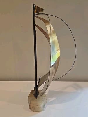 DeMott Brass Sailboat 8" Sculpture Onyx Base Signed - Thumbnail 8