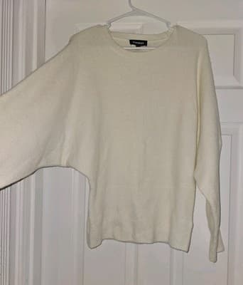 Express Sweater Ivory Cream Fuzzy Batwing Pullover Sweater Size M - Thumbnail 3
