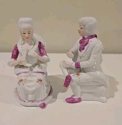 Vintage Victorian Porcelain Couple And table figurines. Having Tea 2 Piece Set