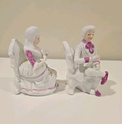 Vintage Victorian Porcelain Couple And table figurines. Having Tea 2 Piece Set - Thumbnail 5