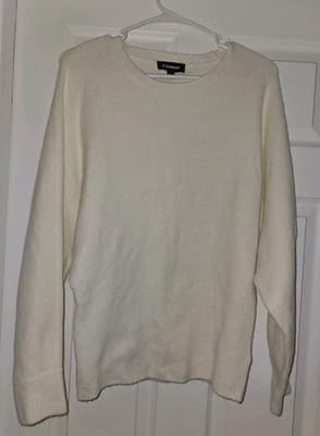 Express Sweater Ivory Cream Fuzzy Batwing Pullover Sweater Size M