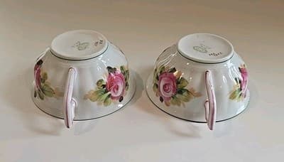 Antique Saxe Charles Ahrenfeldt & Son Floral Teacup Set of 2 - Germany - Thumbnail 10