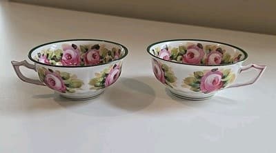 Antique Saxe Charles Ahrenfeldt & Son Floral Teacup Set of 2 - Germany