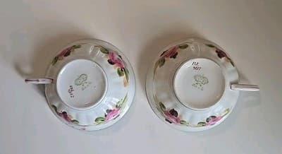 Antique Saxe Charles Ahrenfeldt & Son Floral Teacup Set of 2 - Germany - Thumbnail 5
