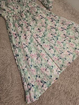 Chenault Green Blue Floral Mini Dress M - Thumbnail 4
