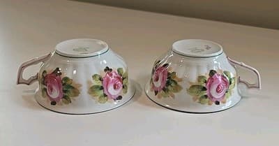 Antique Saxe Charles Ahrenfeldt & Son Floral Teacup Set of 2 - Germany - Thumbnail 8