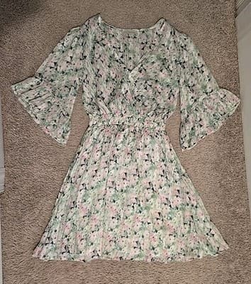 Chenault Green Blue Floral Mini Dress M - Thumbnail 3