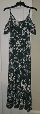 NWT Shein Off-Shoulder Split Wrap Dress Summer Floral Dark Green Long Maxi Dress - Thumbnail 6