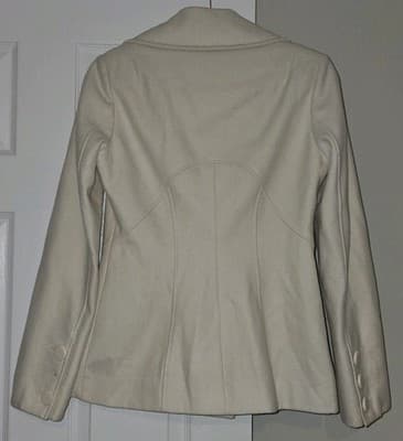 Guess Wool Double Breasted White Winter Pea Coat Jacket Size Small - Thumbnail 4