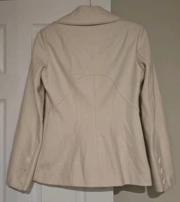 Guess Wool Double Breasted White Winter Pea Coat Jacket Size Small - Thumbnail 3