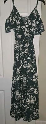 NWT Shein Off-Shoulder Split Wrap Dress Summer Floral Dark Green Long Maxi Dress - Thumbnail 3