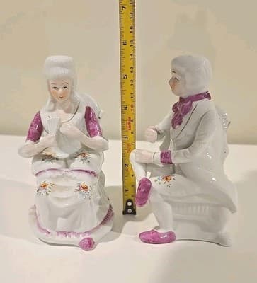 Vintage Victorian Porcelain Couple And table figurines. Having Tea 2 Piece Set - Thumbnail 2