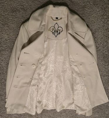 Guess Wool Double Breasted White Winter Pea Coat Jacket Size Small - Thumbnail 9