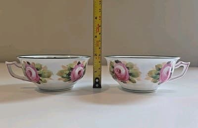 Antique Saxe Charles Ahrenfeldt & Son Floral Teacup Set of 2 - Germany - Thumbnail 2