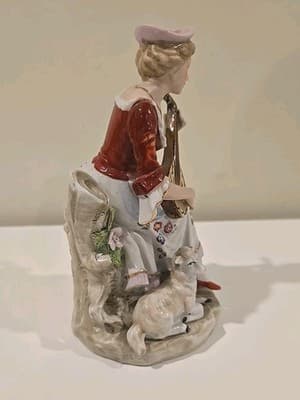 Antique Sitzendorf Porcelain Boy Young Man Figurine Germany With Flower Basket - Thumbnail 5