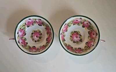 Antique Saxe Charles Ahrenfeldt & Son Floral Teacup Set of 2 - Germany - Thumbnail 4