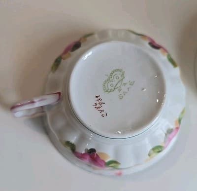 Antique Saxe Charles Ahrenfeldt & Son Floral Teacup Set of 2 - Germany - Thumbnail 6