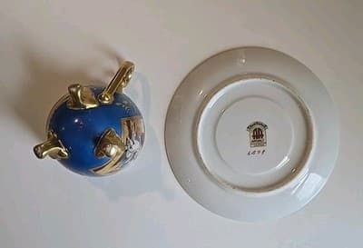 Lenwile China Ardalt Tea Cup and Saucer Blue Gold Gilt Mother Child - Thumbnail 10