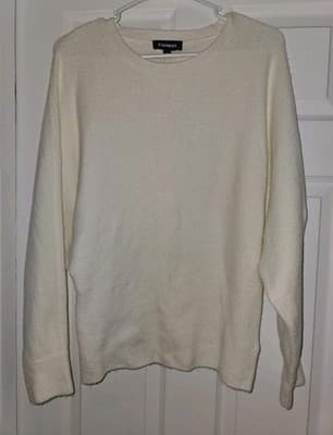 Express Sweater Ivory Cream Fuzzy Batwing Pullover Sweater Size M - Thumbnail 2