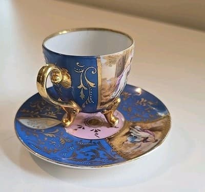 Lenwile China Ardalt Tea Cup and Saucer Blue Gold Gilt Mother Child - Thumbnail 5
