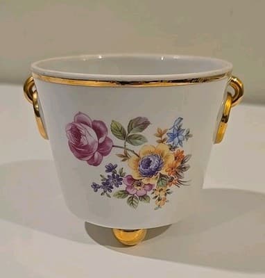 Weisswasser Ice Bucket Porcelain Bucket Floral Gold Gilt Trim Made in Germany 4" - Thumbnail 5