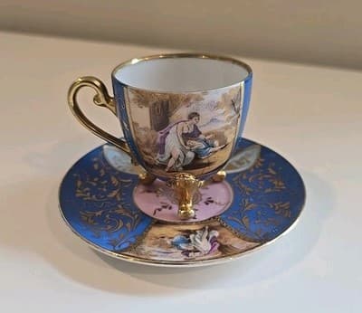 Lenwile China Ardalt Tea Cup and Saucer Blue Gold Gilt Mother Child - Thumbnail 2