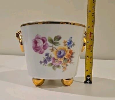 Weisswasser Ice Bucket Porcelain Bucket Floral Gold Gilt Trim Made in Germany 4" - Thumbnail 2