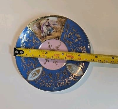Lenwile China Ardalt Tea Cup and Saucer Blue Gold Gilt Mother Child - Thumbnail 9