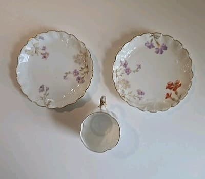 RARE Limoges Martial Redon Antique Plates, Tea Cup & Saucer Peach Gold Floral - Thumbnail 10