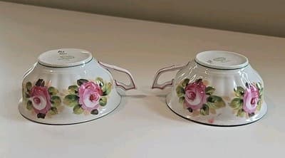 Antique Saxe Charles Ahrenfeldt & Son Floral Teacup Set of 2 - Germany - Thumbnail 9