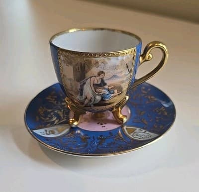 Lenwile China Ardalt Tea Cup and Saucer Blue Gold Gilt Mother Child - Thumbnail 3