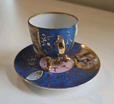 Lenwile China Ardalt Tea Cup and Saucer Blue Gold Gilt Mother Child - Thumbnail 4