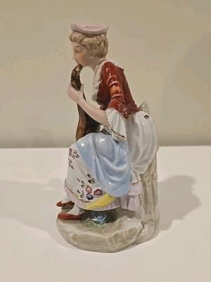 Antique Sitzendorf Porcelain Boy Young Man Figurine Germany With Flower Basket - Thumbnail 7