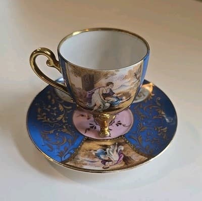Lenwile China Ardalt Tea Cup and Saucer Blue Gold Gilt Mother Child - Thumbnail 6