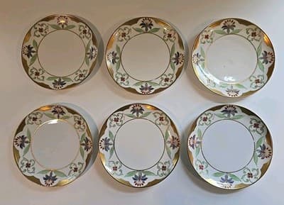 Limoges Flambeau LDBC Hand Painted by Gilbert Plates Set of 6 Floral Gold Gilt - Thumbnail 3