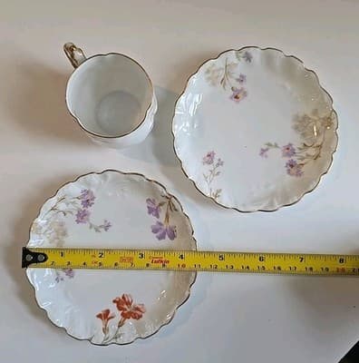 RARE Limoges Martial Redon Antique Plates, Tea Cup & Saucer Peach Gold Floral - Thumbnail 15