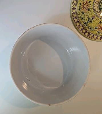 Asian Japanese Ceramic Pottery Serving Pot w/ Lid Makers Mark Yellow Floral - Thumbnail 5