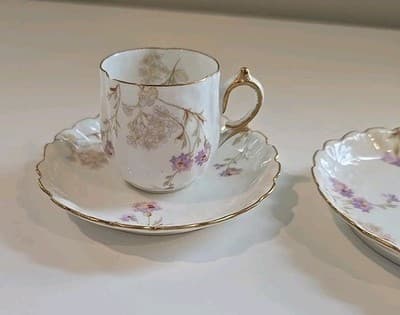 RARE Limoges Martial Redon Antique Plates, Tea Cup & Saucer Peach Gold Floral - Thumbnail 3