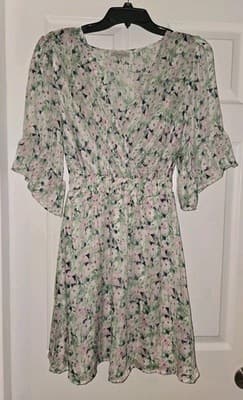 Chenault Green Blue Floral Mini Dress M - Thumbnail 5
