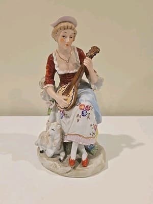 Antique Sitzendorf Porcelain Boy Young Man Figurine Germany With Flower Basket