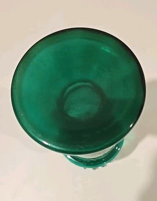 Antique 19th C Turkish Market Green Gold Bohemian Art Glass Ruffled Vase 10" - Thumbnail 8
