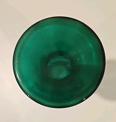 Antique 19th C Turkish Market Green Gold Bohemian Art Glass Ruffled Vase 10" - Thumbnail 10