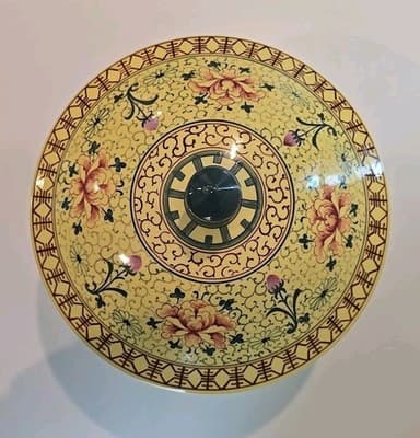 Asian Japanese Ceramic Pottery Serving Pot w/ Lid Makers Mark Yellow Floral - Thumbnail 8