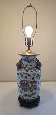Antique Chinese Export Chinoiserie Porcelain Fruit Longevity Vase Lamp 29" H - Thumbnail 13