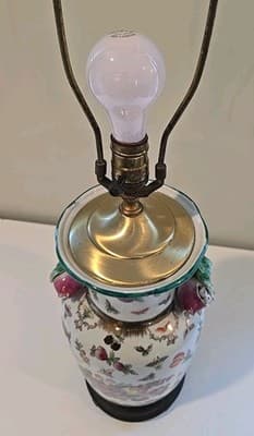 Antique Chinese Export Chinoiserie Porcelain Fruit Longevity Vase Lamp 29" H - Thumbnail 11