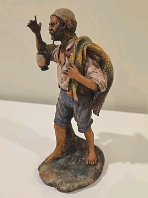 RARE 1950 Italian Neapolitan Handmade & Painted Terracotta Fisherman Signed - Thumbnail 3